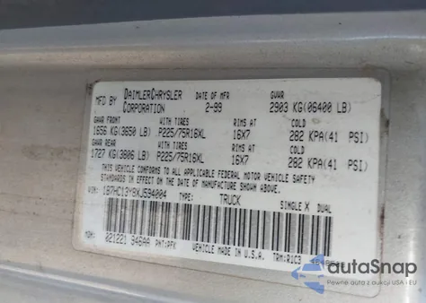 1999 Dodge Ram 1500 St from USA, damaged, VIN 1B7HC13Y8XJ594004